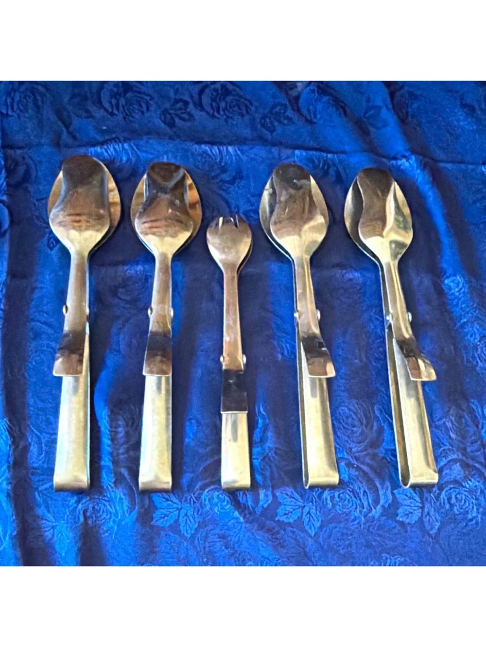 Stainless Steel Salad Tong Set, 5-Piece Silver Flatware Solid Handle Pattern